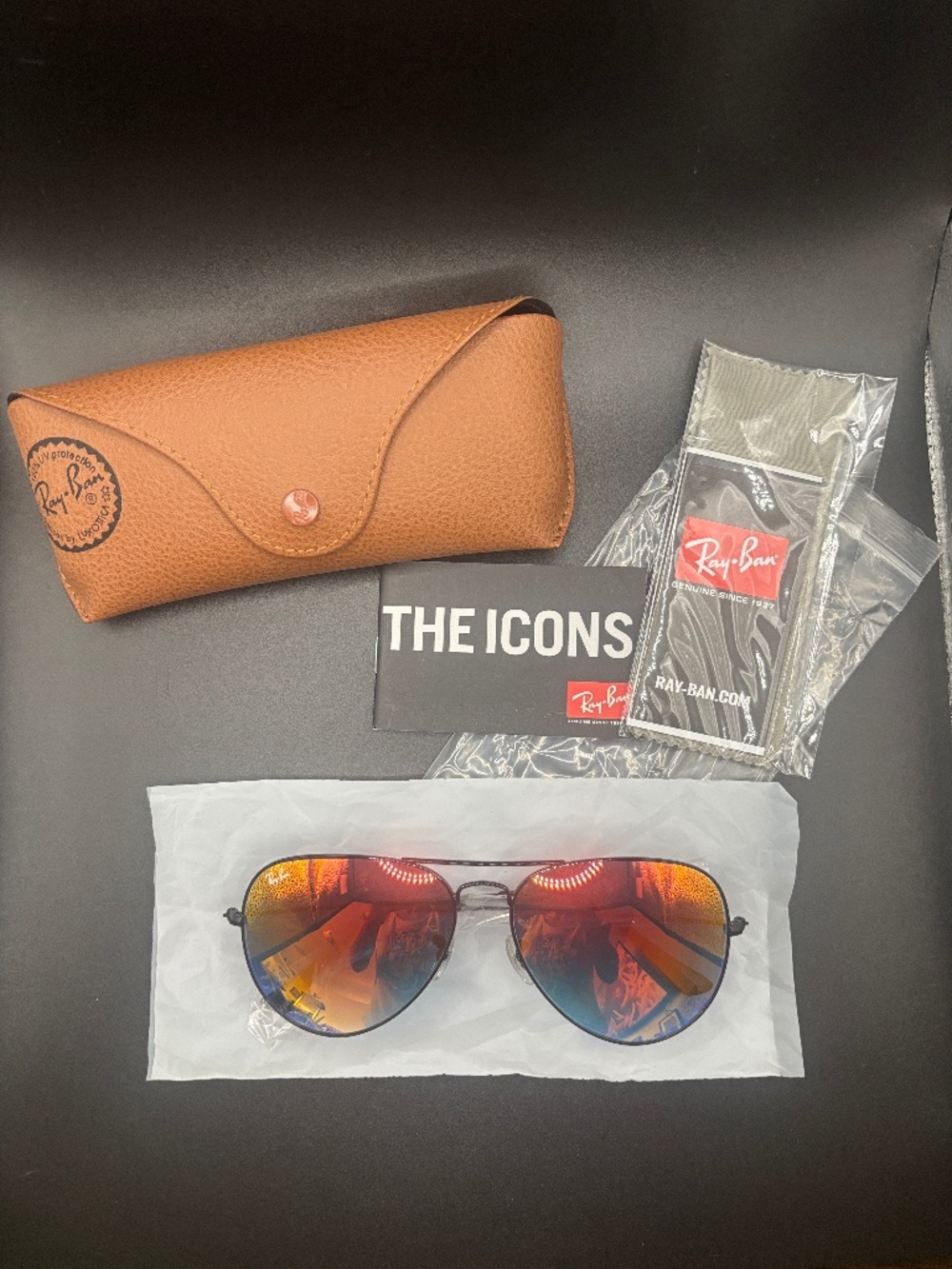 Ray Ban Red Orange Blue gun mental frame aviators sunglasses men women 62mm